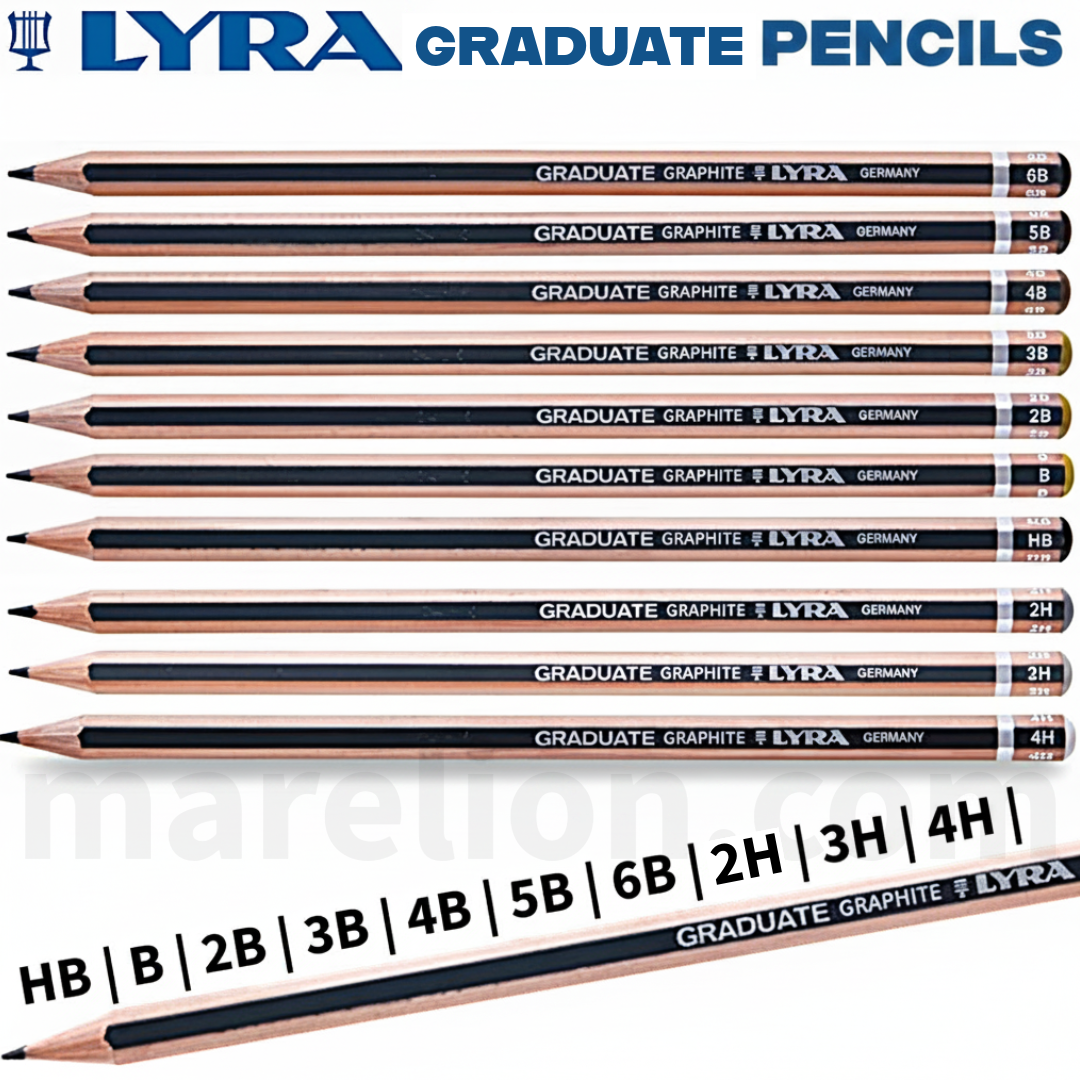 LYRA Graduate pencils with various hardness grades on a white background
