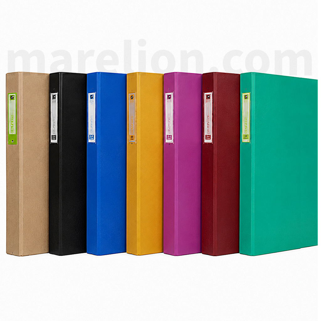 Set of colorful binders on a white background with 'marelion.com' branding.