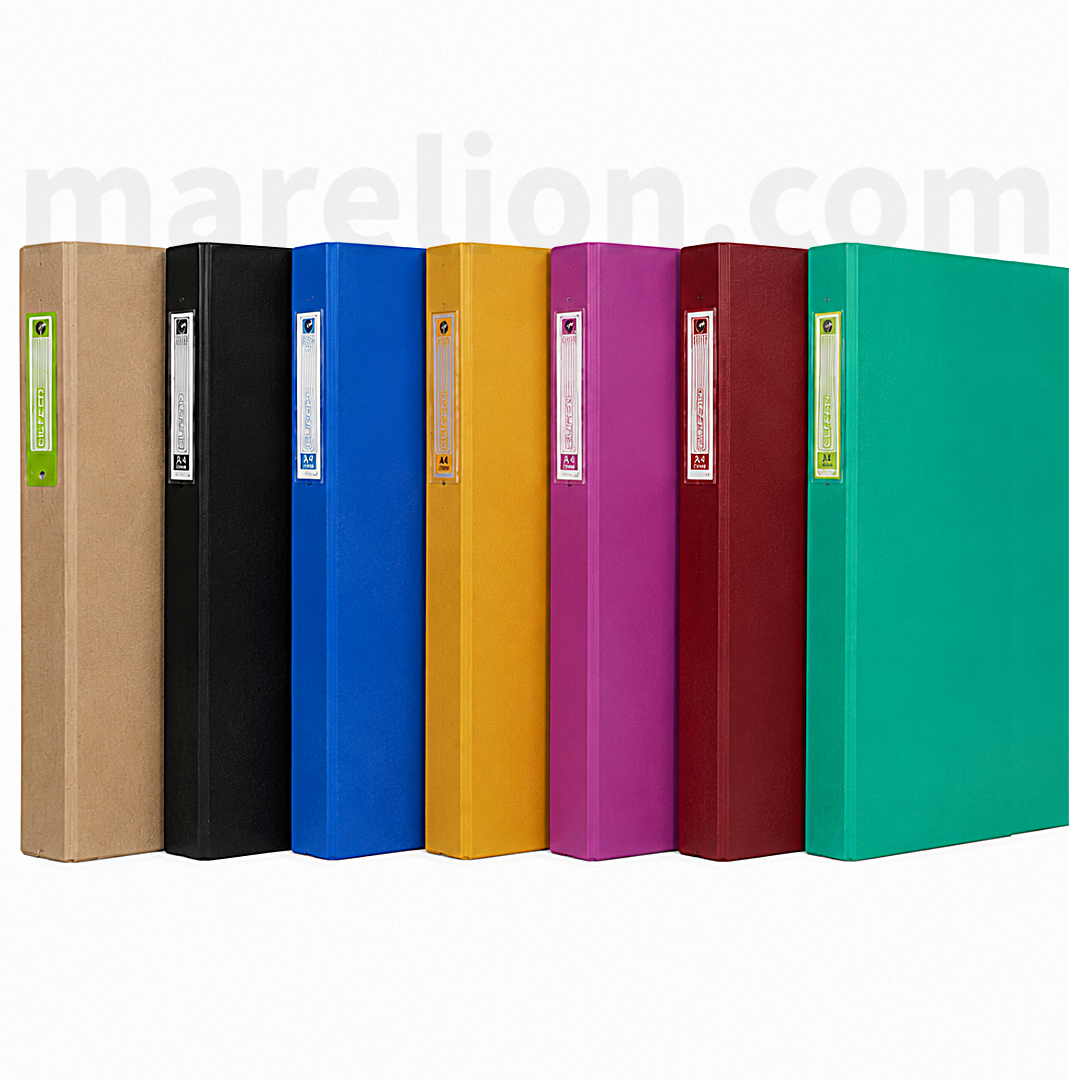 Set of colorful binders on a white background with 'marelion.com' branding.