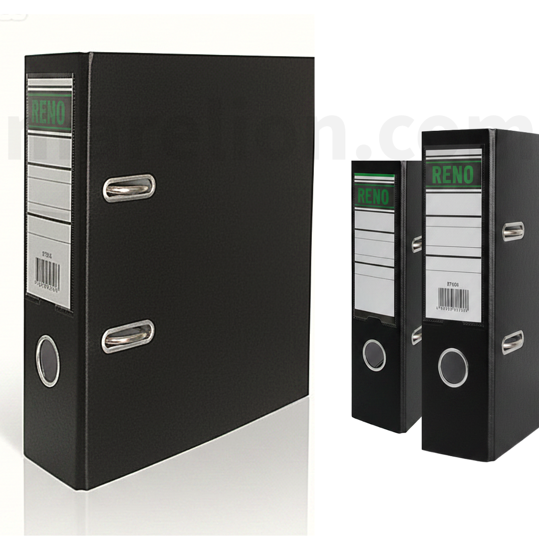 RENO Lever Arch File, Size A4 or FOOLSCAP - BOX FILE - Φαρδύ | Στενό, marble Black