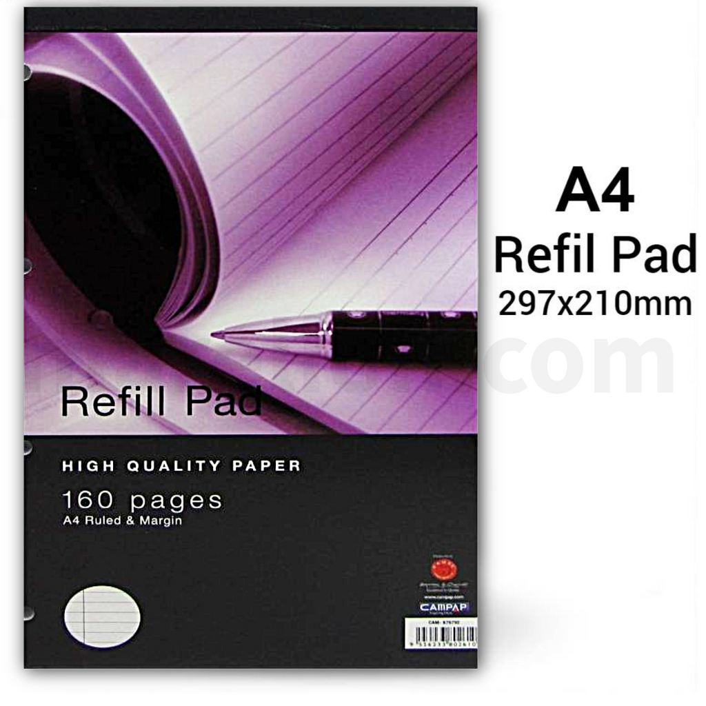 A4 refill pad with a pen on a white background