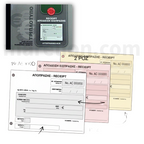 Set of printed receipts and a device labeled 'TRIPLO NCR' on a white background.