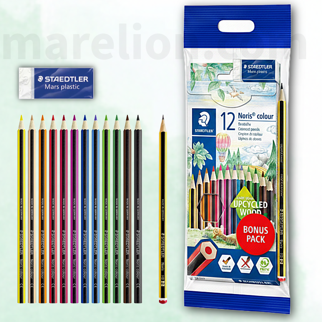 Staedtler Noris Colour Coloured Pencils 12pcs + Free Pencil & Eraser - Ξυλομπογιές 12 Τεμαχίων με Δώρο Μολύβι και Σβηστήρι