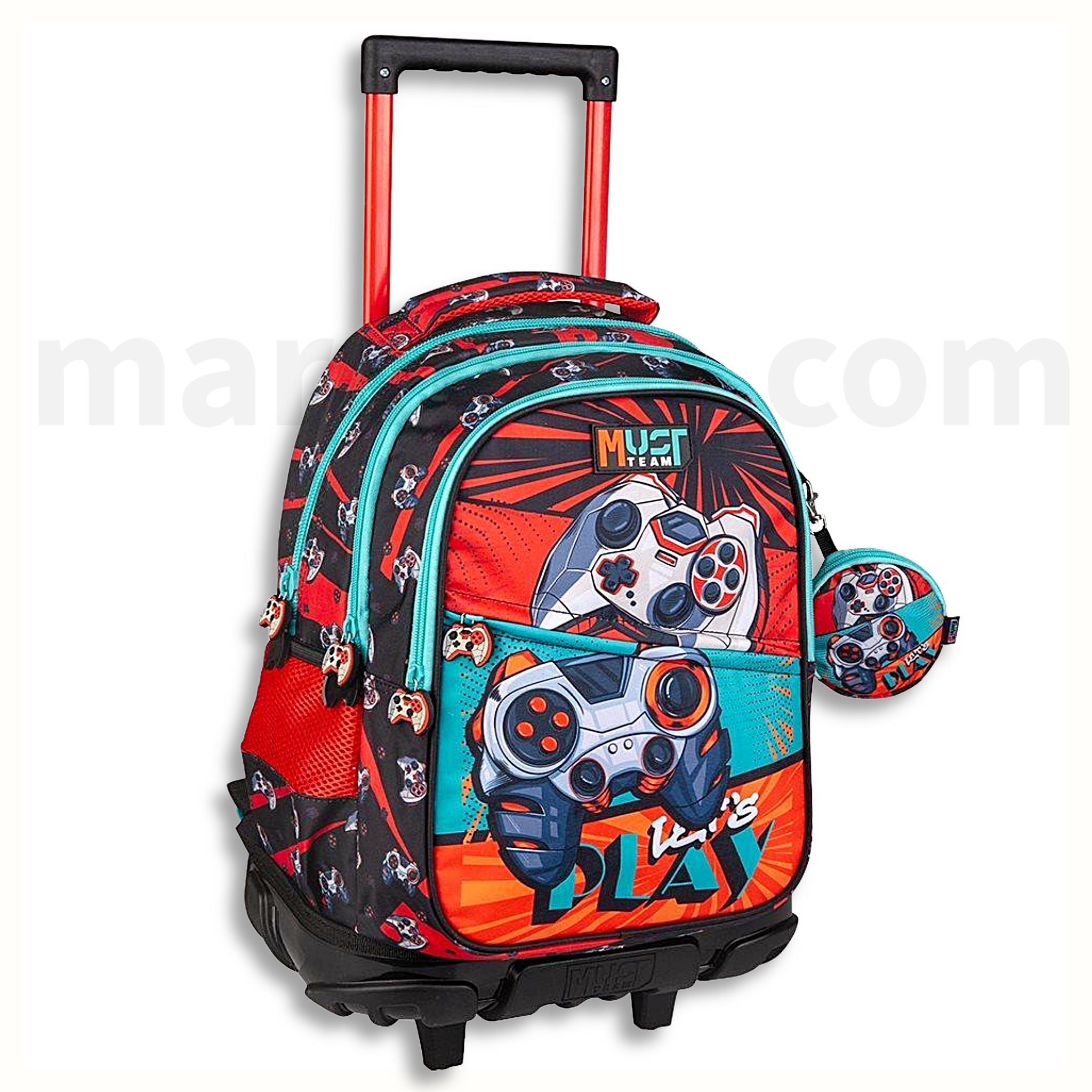 Must Trolley School Bag Let's Play Gaming 3 Pockets - Σχολική Τσάντα Τρολέι Δημοτικού 3 Θήκες