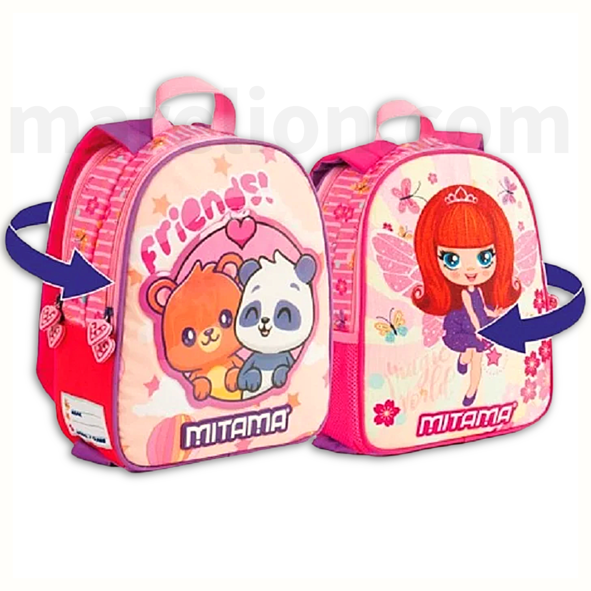 Mitama Spinny friends Backpack Unicorn & Sea Reversible 2 Compartments Toddler - Σχολική Τσάντα Πλάτης Νηπίου, Sea Διπλής Όψης 2 Θήκες