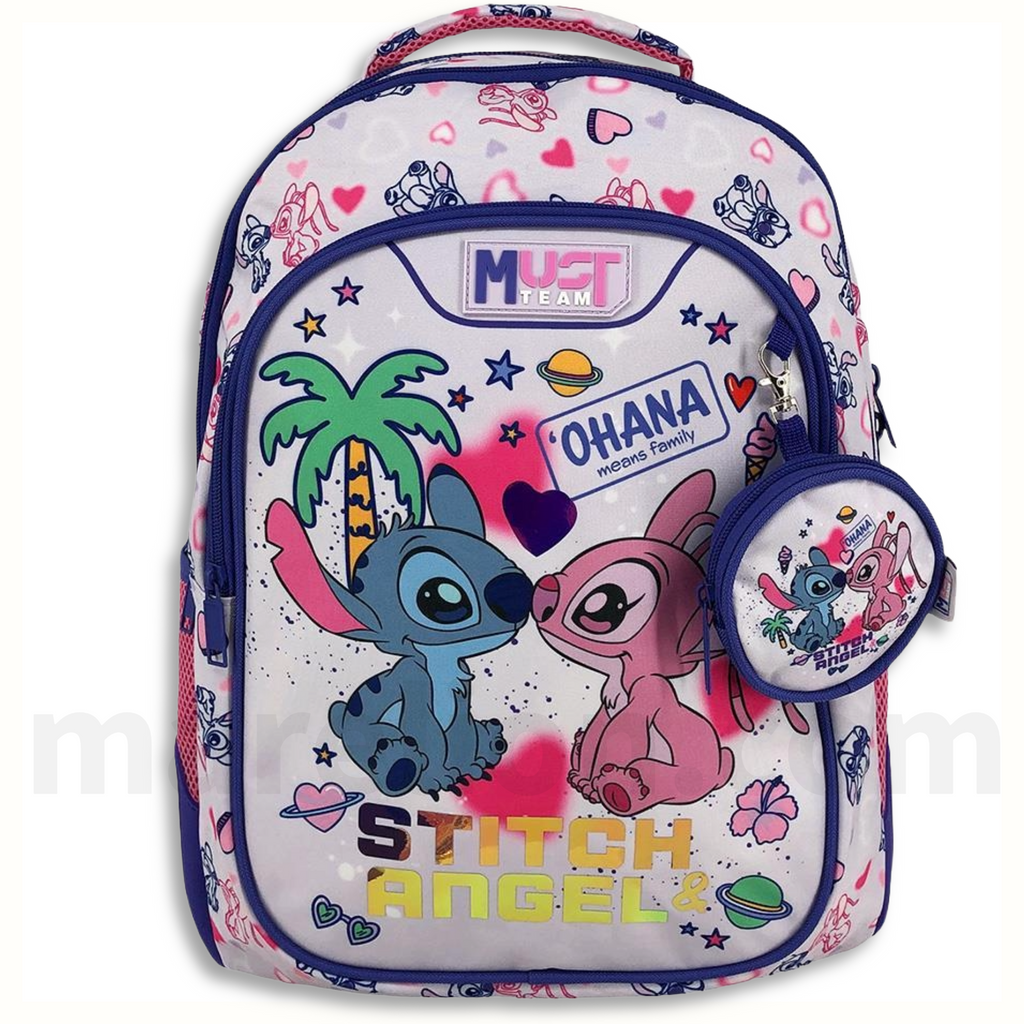 Must Backpack Disney Stitch Angel Ohana 3 Cases - Σχολική Τσάντα Πλάτης Δημοτικού 3 Θήκες