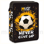 Must Pencil Case Football Never Give Up 2 Zip Full - Σχολική Κασετίνα Διπλή Γεμάτη