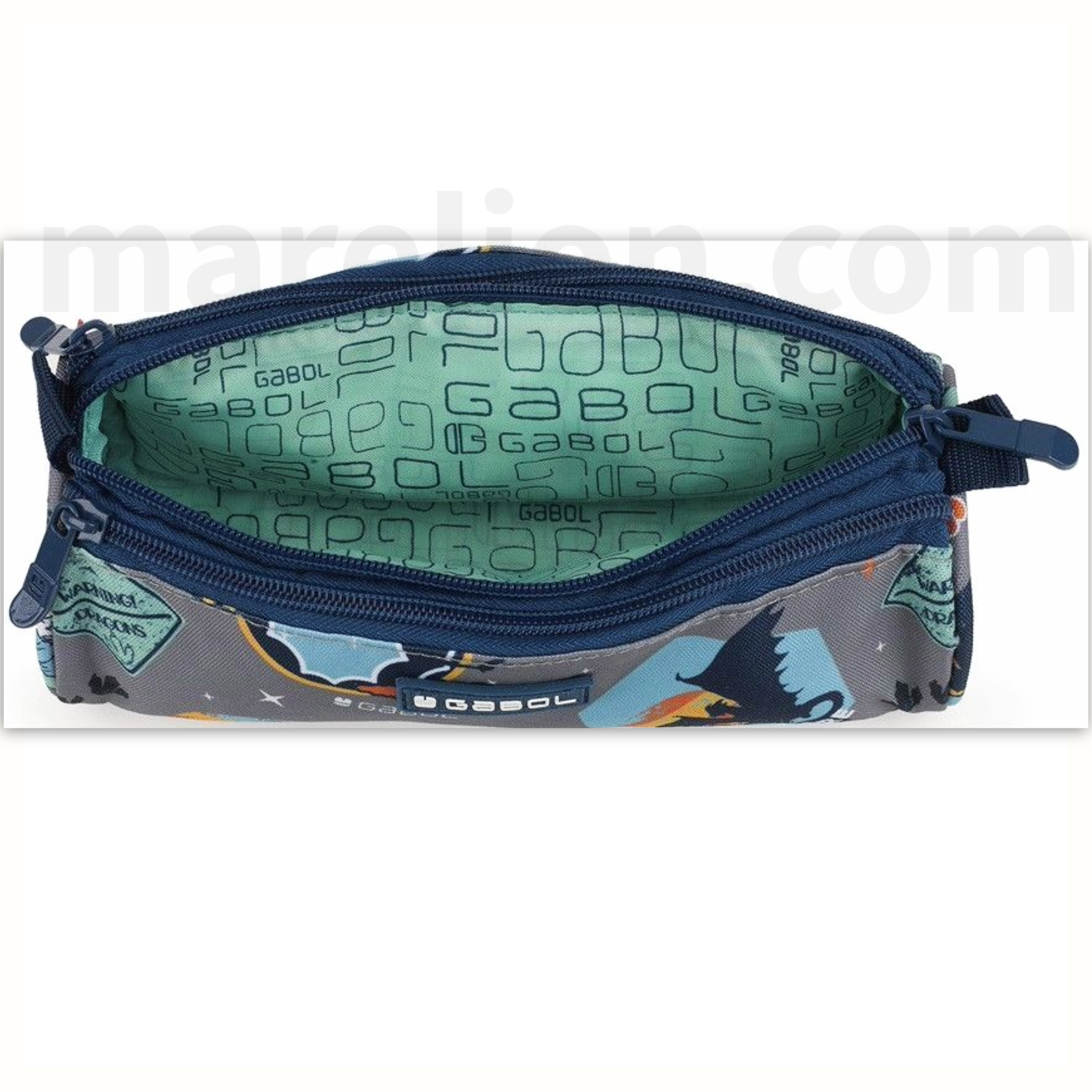 Gabol Pencil Case Dragons with 3 Zip - Κασετίνα με 3 Θήκες