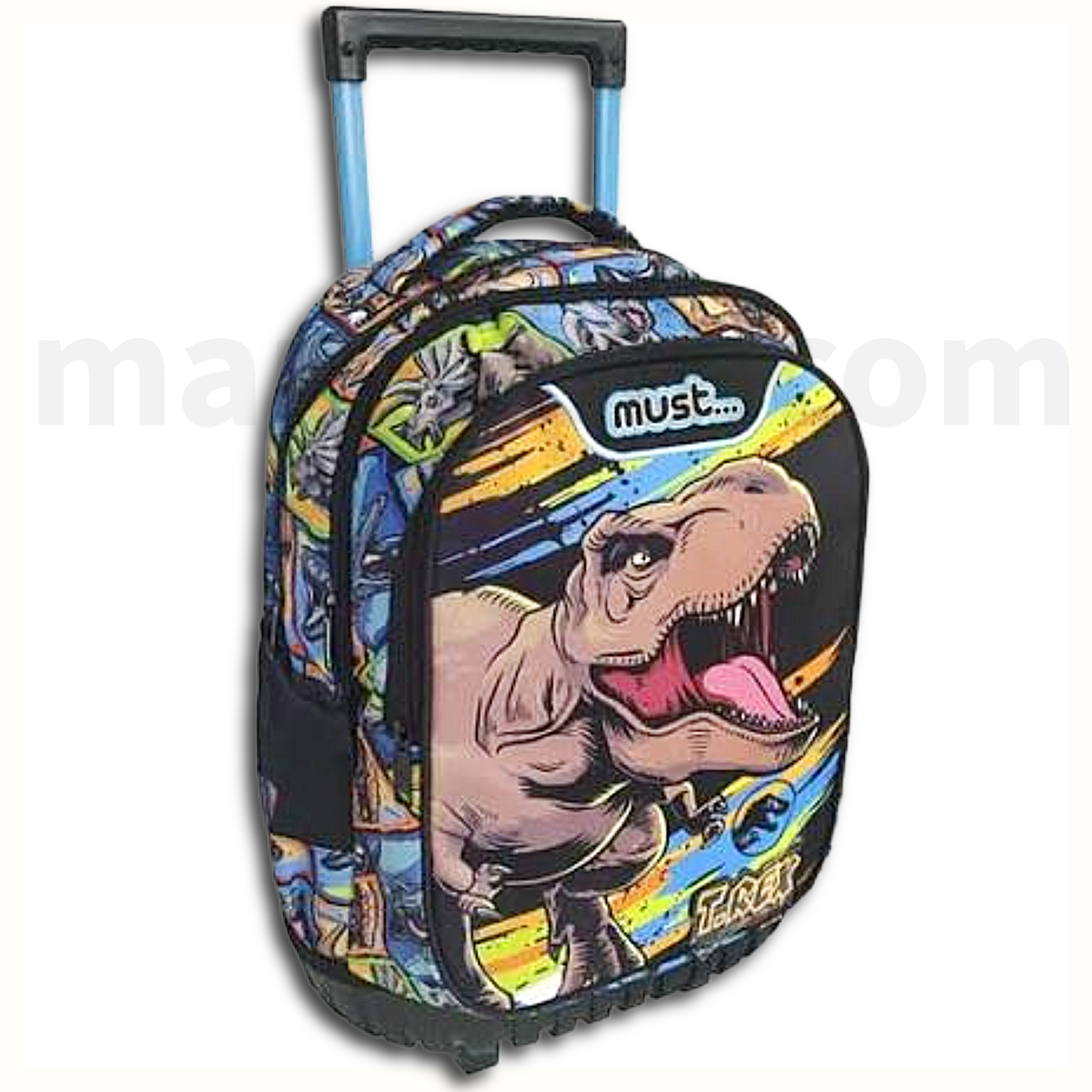 Must Trolley School Bag T-Rex Dinosaur 3 Compartments - Σχολική Τσάντα Τρολέι Δημοτικού 3 Θήκες