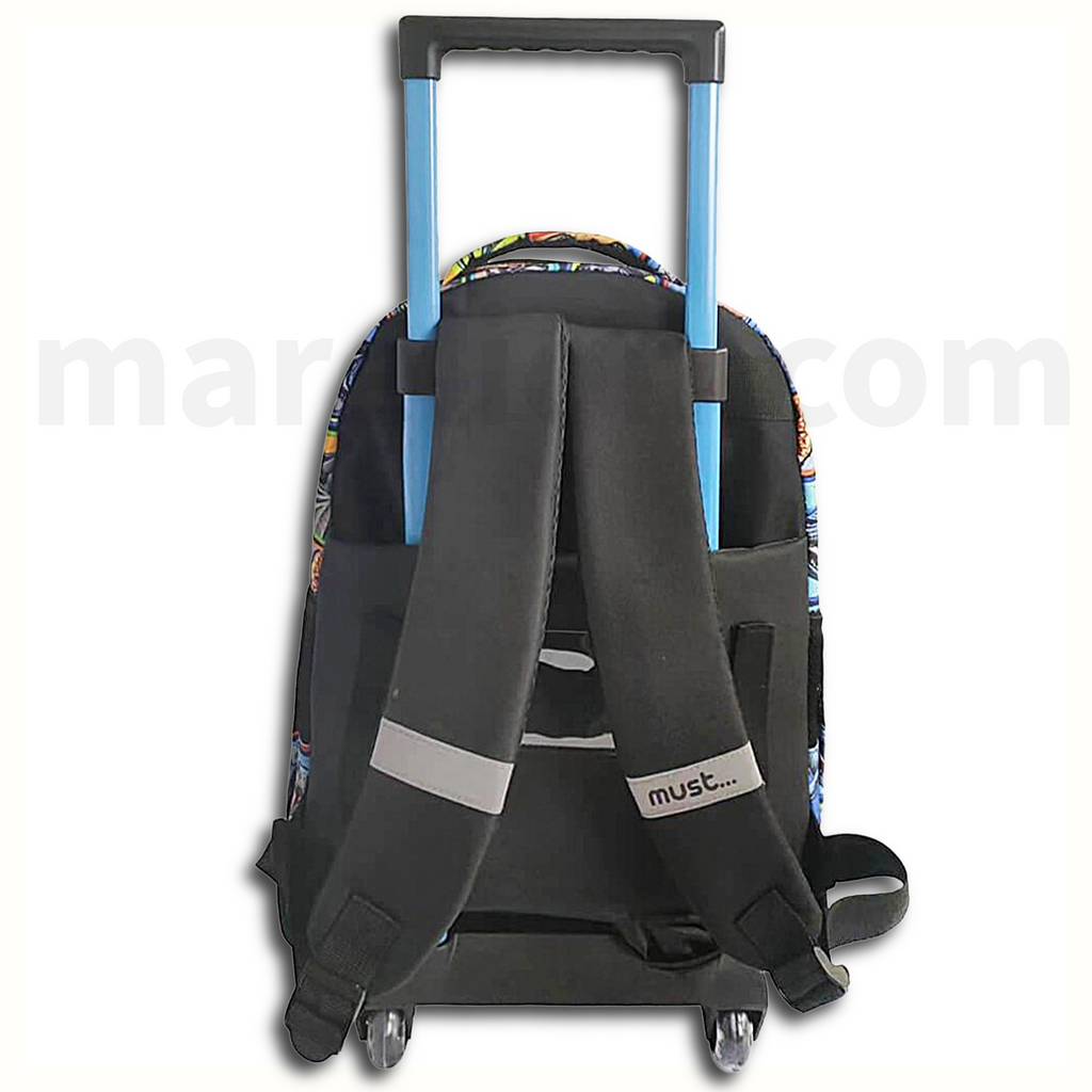 Must Trolley School Bag T-Rex Dinosaur 3 Compartments - Σχολική Τσάντα Τρολέι Δημοτικού 3 Θήκες