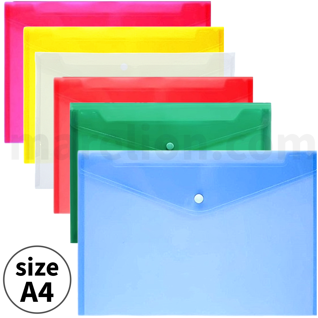 Set of colorful A4 envelope folders on a white background