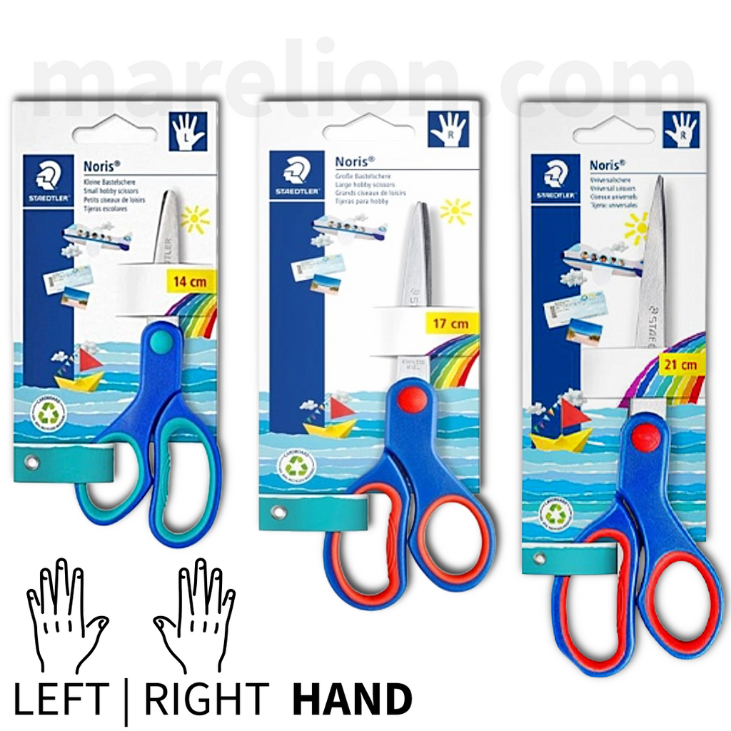 Three packages of Noris scissors with different blade lengths on a white background.