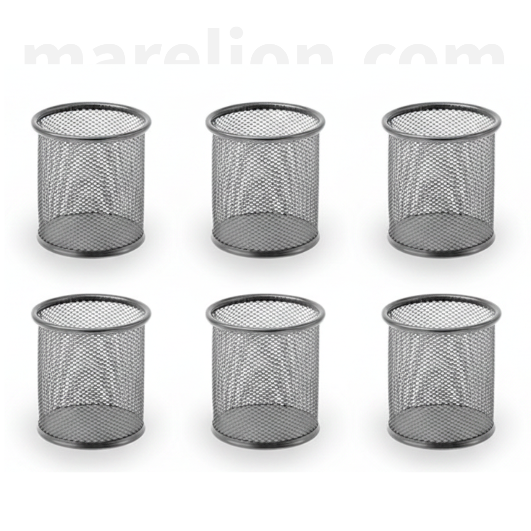 Metal Mesh Pen Holder Desk Organizer 9.5cm, Black & Silver - Μεταλλική Μολυβοθήκη Γραφείου - ΧΟΝΔΡΙΚΗ ΠΩΛΗΣΗ