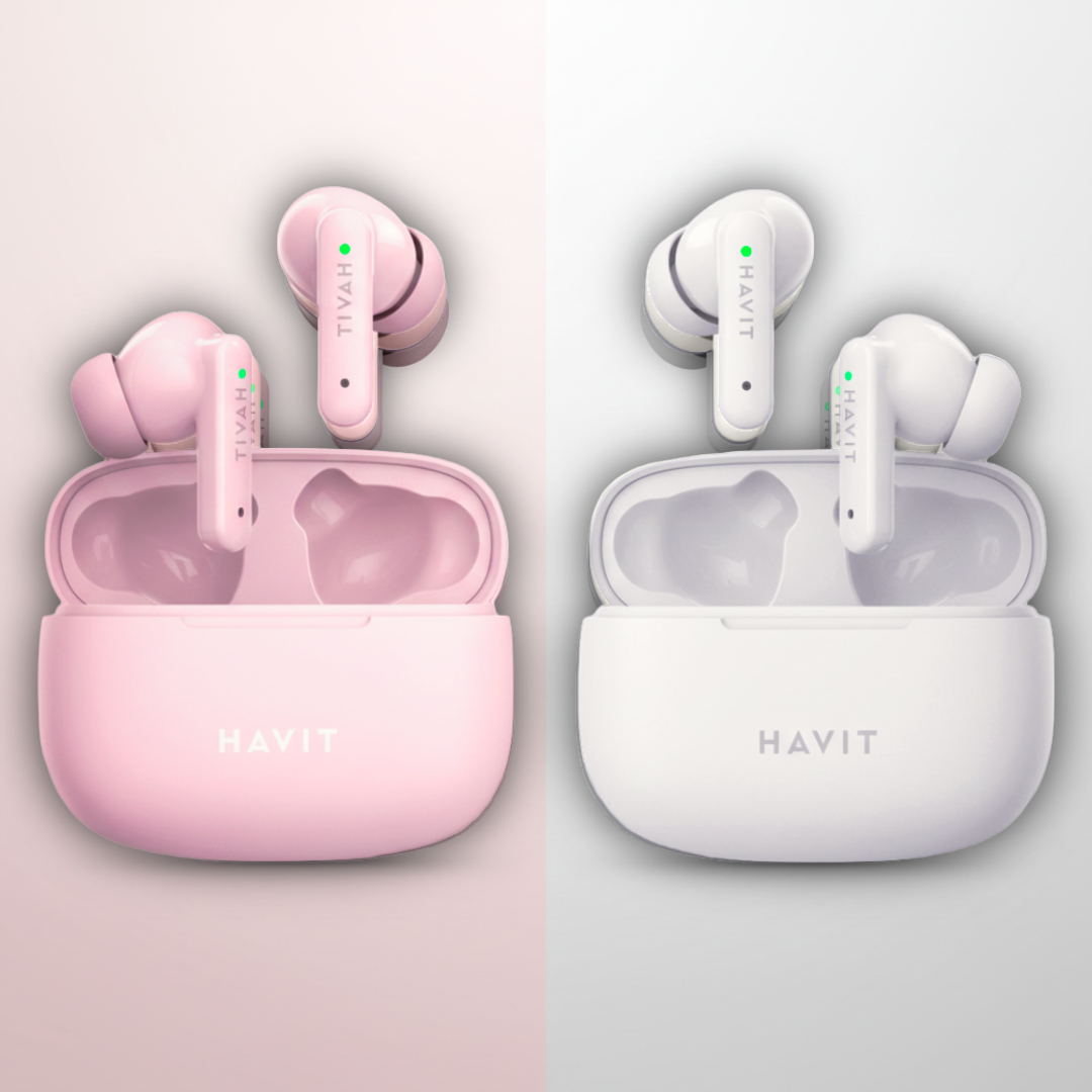 HAVIT BLUETOOTH EARBUDS PINK / WHITE  TW967 PRO for Bass and Sound Quality , Smart Touch control, wireless ΑΚΟΥΣΤΙΚΑ