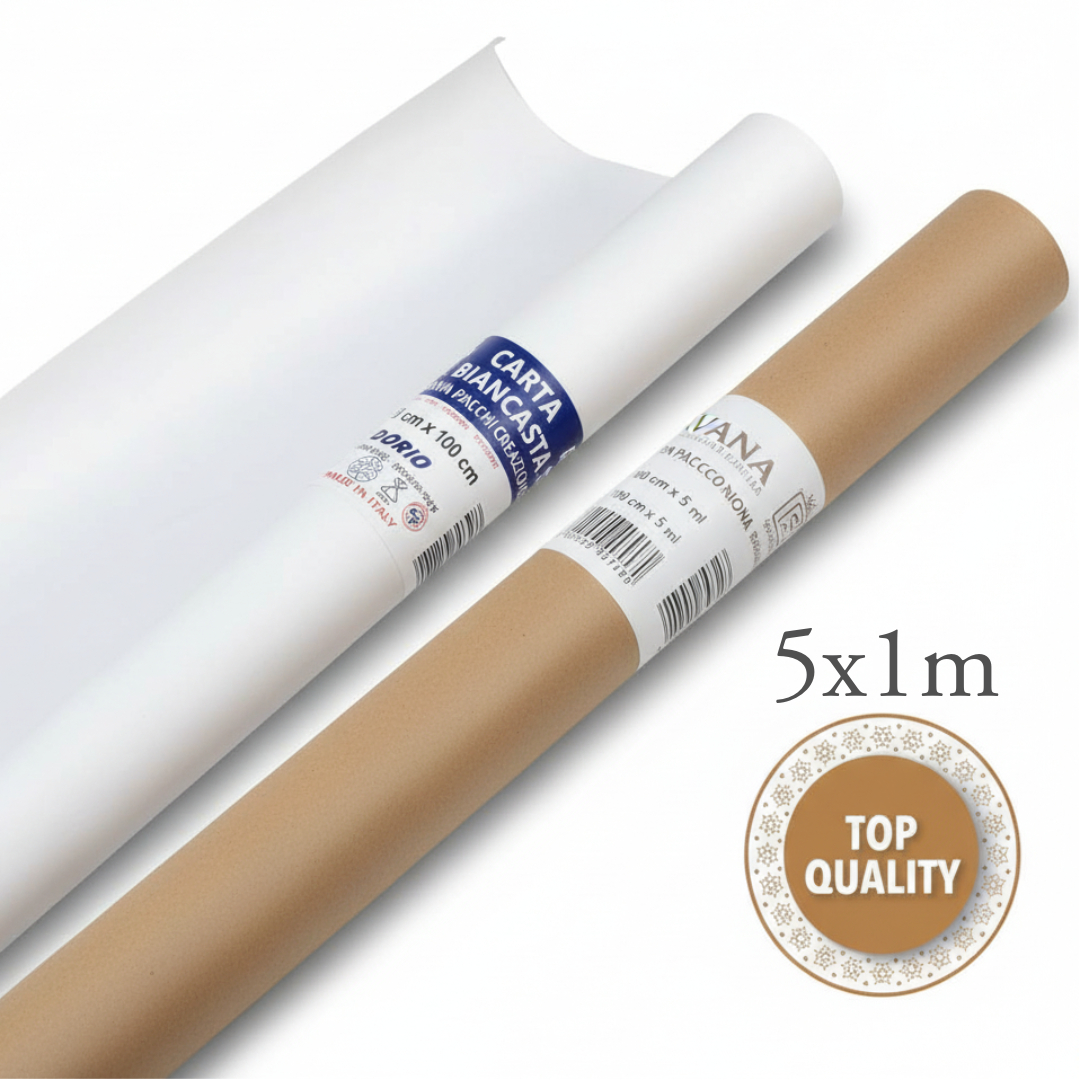 Wrapping Paper 5m x 100cm , ( White / Kraft ) - Ρολό Χαρτί Περιτυλίγματος σε φυσικό Χρώμα και Ασπρο