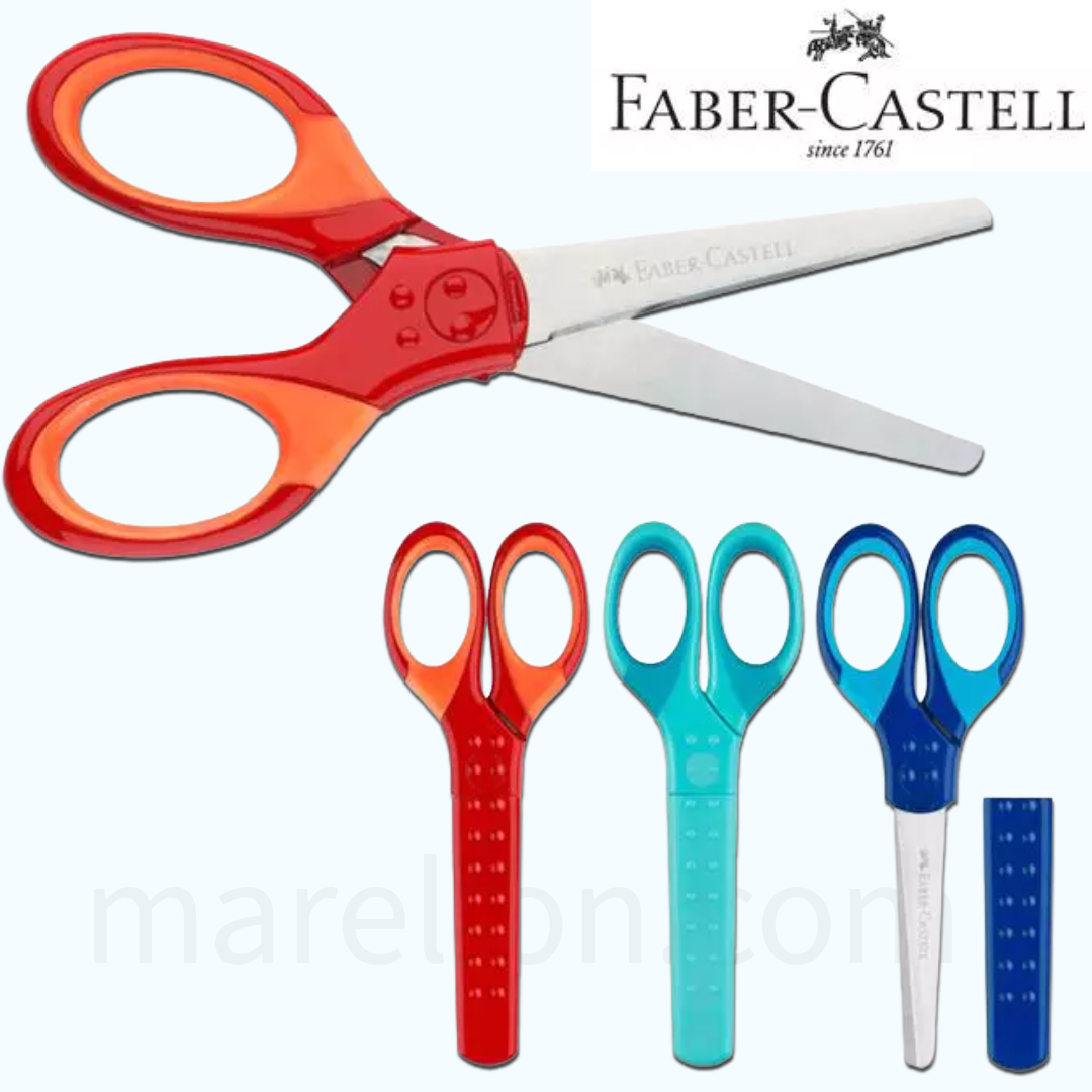 Faber-Castell School Scissor 13cm, 3 COLORS Grip with Blade Guard - Σχολικό Ψαλίδι