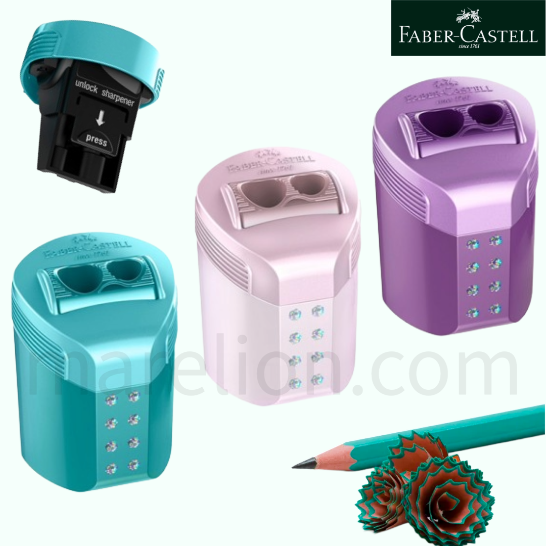 Faber-Castell Roll On Sparkle Double Pencil Sharpener 3 Colors - Ξύστρα Βαρελάκι Διπλή