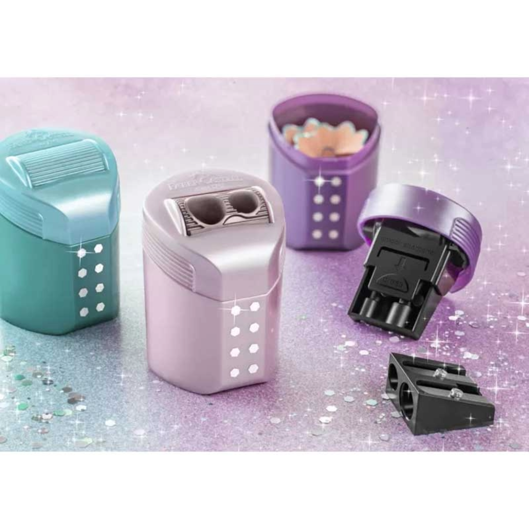 Faber-Castell Roll On Sparkle Double Pencil Sharpener 3 Colors - Ξύστρα Βαρελάκι Διπλή