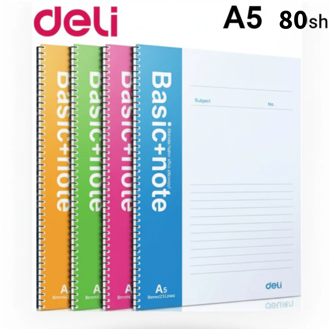 Deli A5 Spiral Notebook Soft Cover, 80 Sheets - 4 Colors - Τετράδιο Σπιράλ Μαλακό Εξώφυλλο