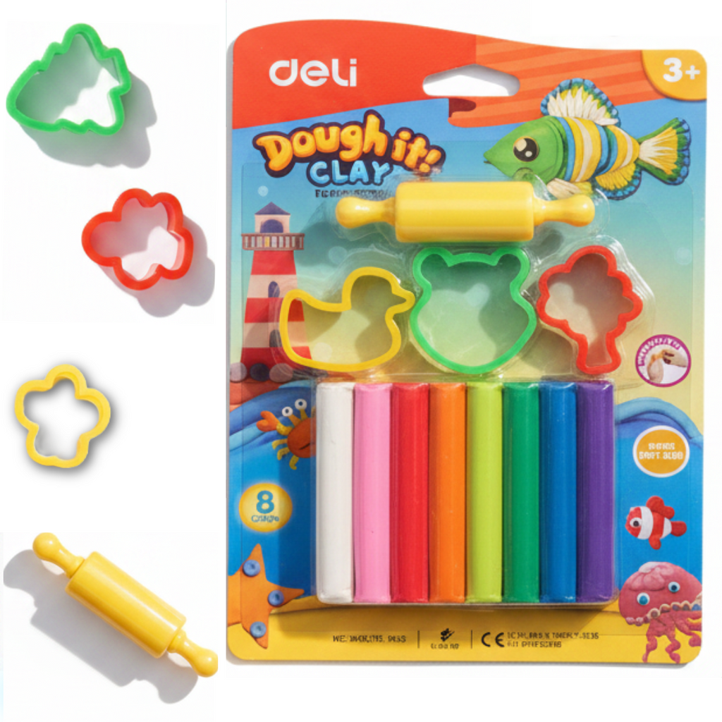 Modeling Clay DIY Set 8 Colors 100g with Roller & 3 Molds - Ζυμαράκια Χειροτεχνίας 8 Χρωμάτων