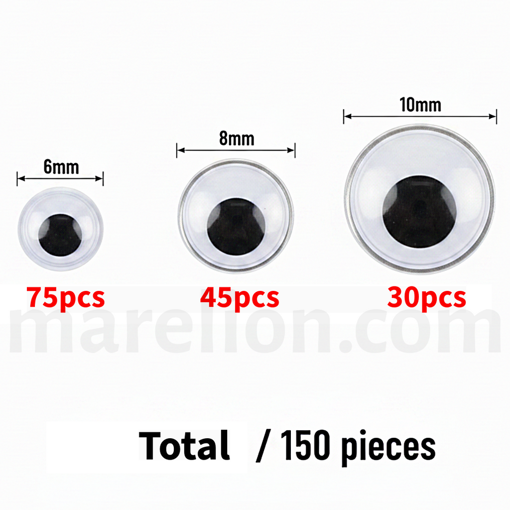 Googly Eyes Mixed Sizes 150pcs 6mm 8mm 10mm - Ματάκια Χειροτεχνίας Κινούμενα DIY