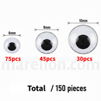 Googly Eyes Mixed Sizes 150pcs 6mm 8mm 10mm - Ματάκια Χειροτεχνίας Κινούμενα DIY