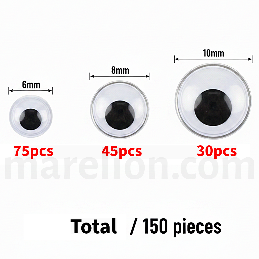 Googly Eyes Mixed Sizes 150pcs 6mm 8mm 10mm - Ματάκια Χειροτεχνίας Κινούμενα DIY
