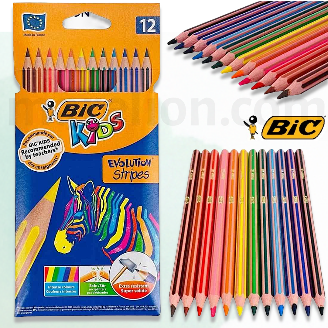 BIC Kids Evolution Stripes Colouring Pencils Set x12 - Σετ Ξυλομπογιές 12τμχ