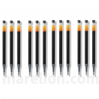 Row of black pens with orange and gray accents on a white background