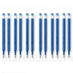 Row of blue pen refills on a white background