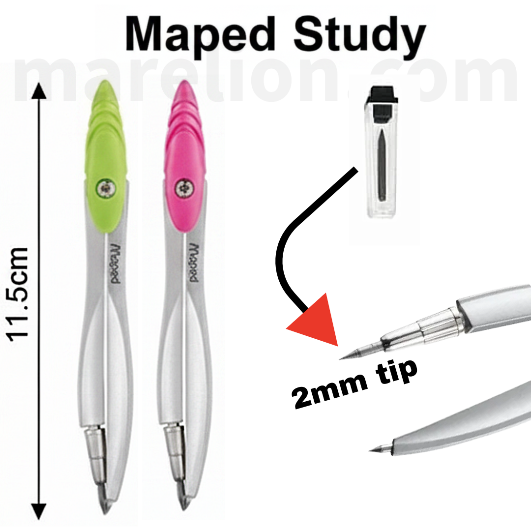 Maped Study Compass 11cm with 2mm Lead , Pink | Green - Διαβήτης σε 2 Χρώματα - Γεωμετρικά Όργανα