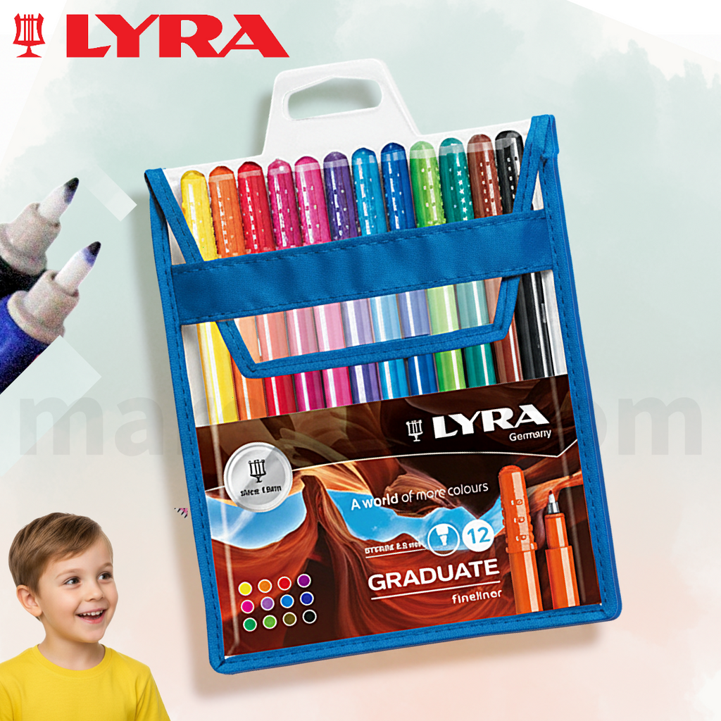 Lyra Graduate Fineliner Pens 0.5mm Water-Based Ink Set of 12 - Πενάκια Fineliner Ζωγραφική 12 Χρώματα