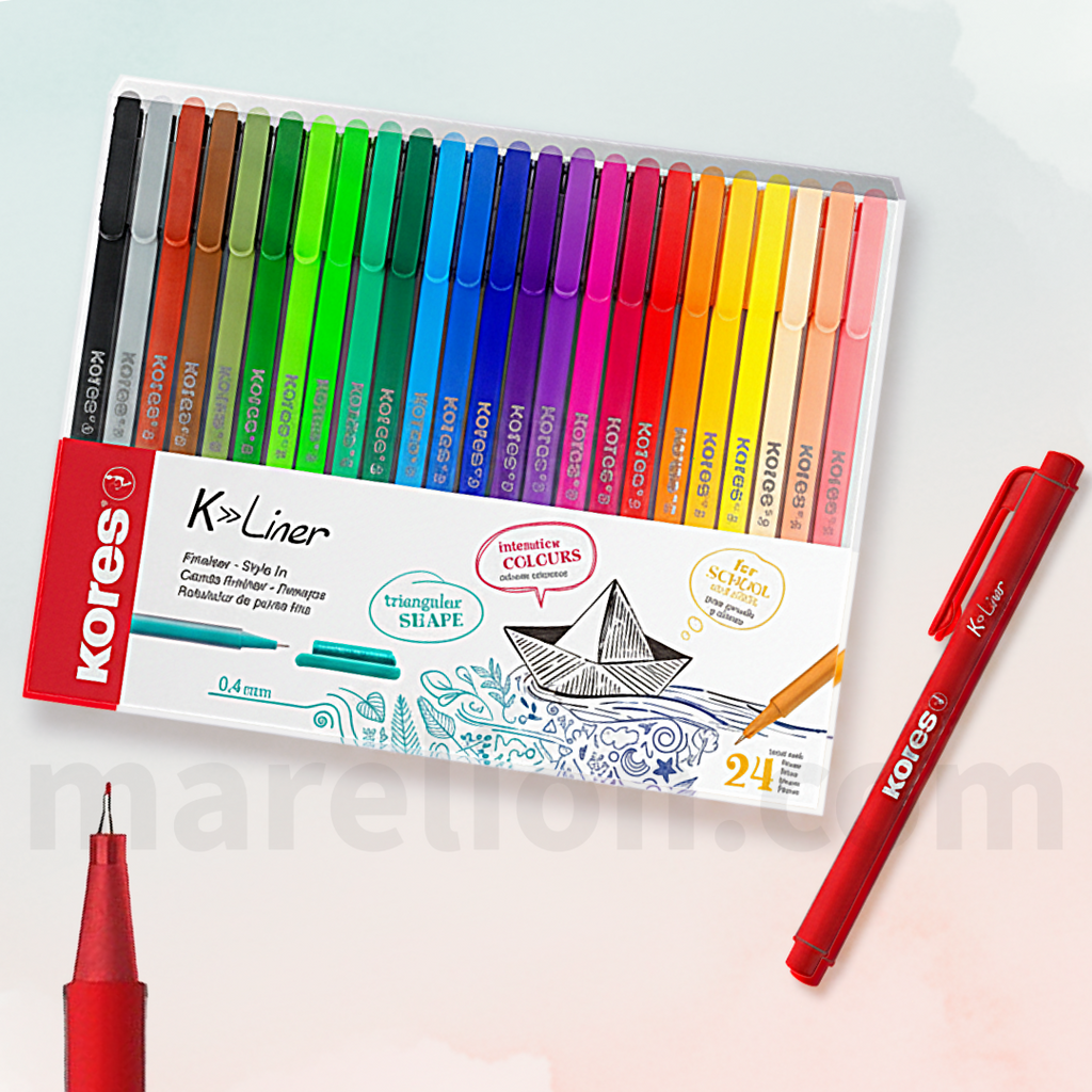 Kores K-Liner Fineliner Pens 0.4mm Set of 24 Mixed Colours - Πενάκια Fineliner Ζωγραφική 24 Χρώματα