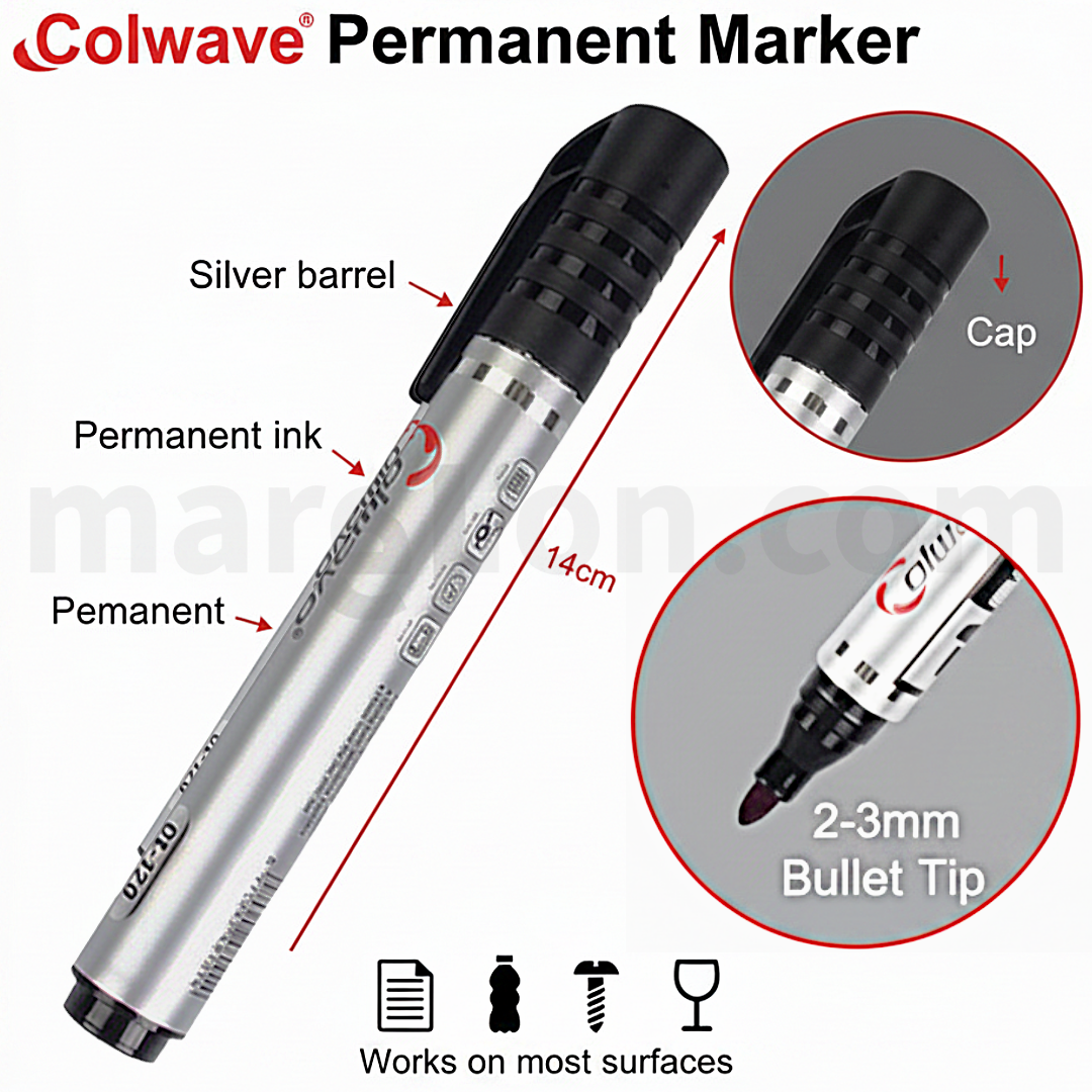 Colwave Permanent Marker Black Fine Bullet Tip 2-3mm - Μαρκαδόρος Ανεξίτηλος Μαύρο