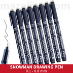 Snowman Drawing Pens Set 0.1mm - 0.8mm Black - Πενάκια Σχεδίου Τέχνη Ζωγραφική, Μαύρο, σε 8 Μεγέθη