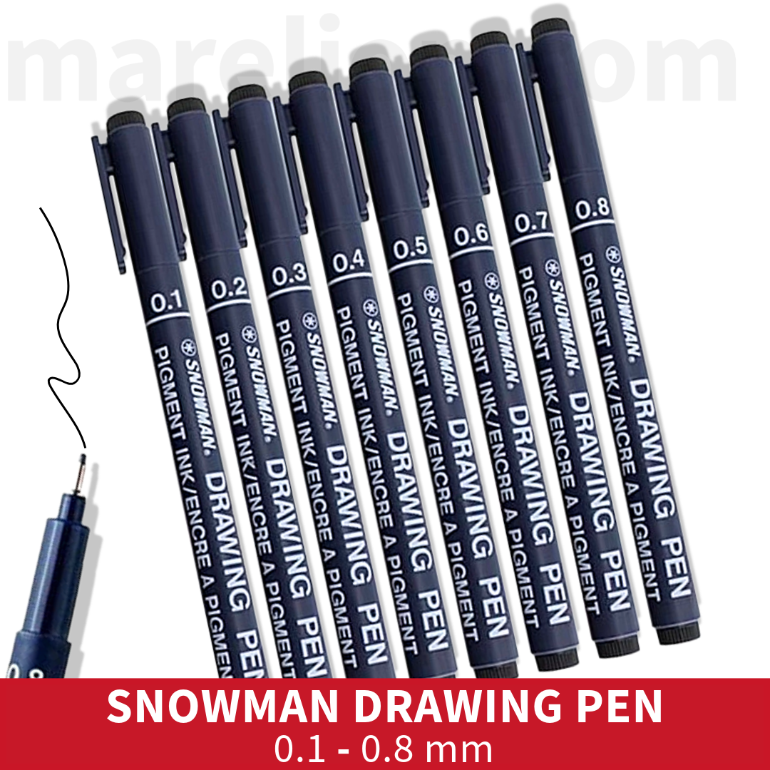 Snowman Drawing Pens Set 0.1mm - 0.8mm Black - Πενάκια Σχεδίου Τέχνη Ζωγραφική, Μαύρο, σε 8 Μεγέθη