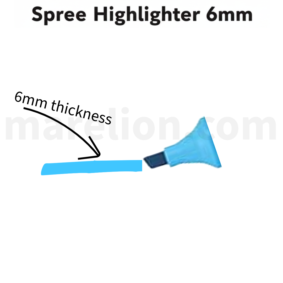 Blue spree highlighter with a thickness measurement of 6mm on a white background.