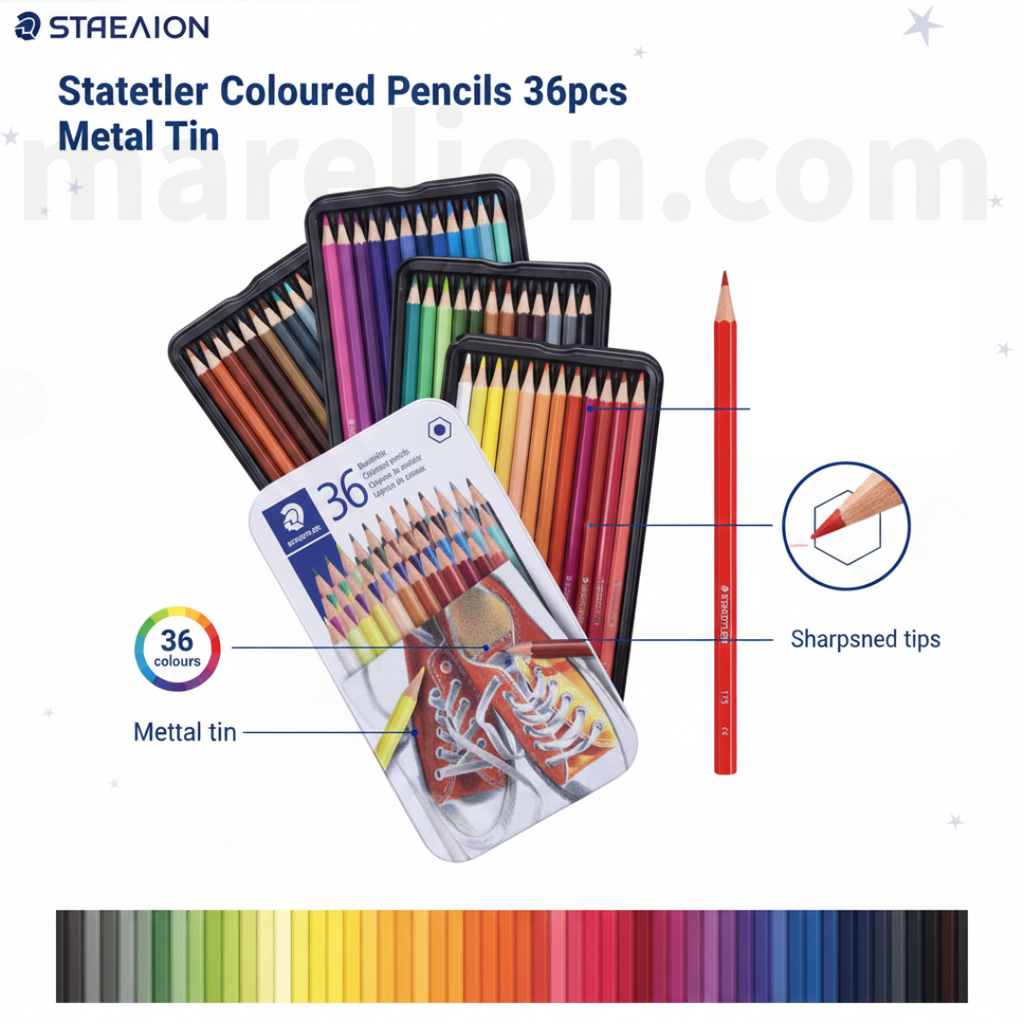 Staedtler Hexagonal Coloured Pencils 36pcs Metal Tin - Coloured Pencils in Metal Tin