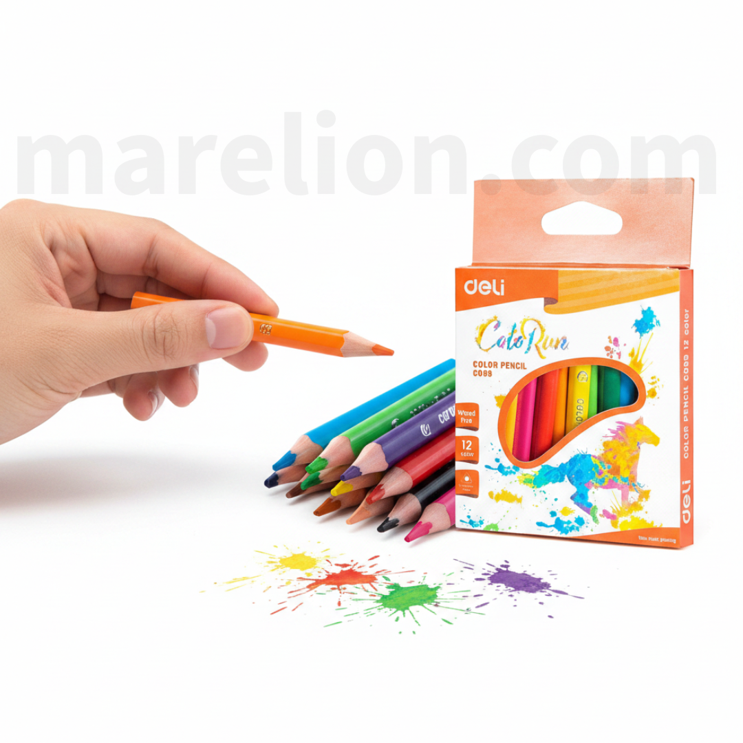Deli Mini Triangular Coloured Pencils 12pcs 9x9cm Pack - Μίνι Τριγωνικά Χρωματιστά Μολύβια