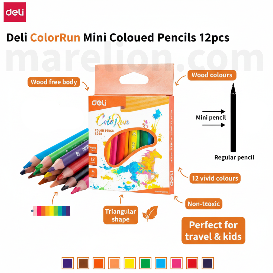 Deli Mini Triangular Coloured Pencils 12pcs 9x9cm Pack - Μίνι Τριγωνικά Χρωματιστά Μολύβια