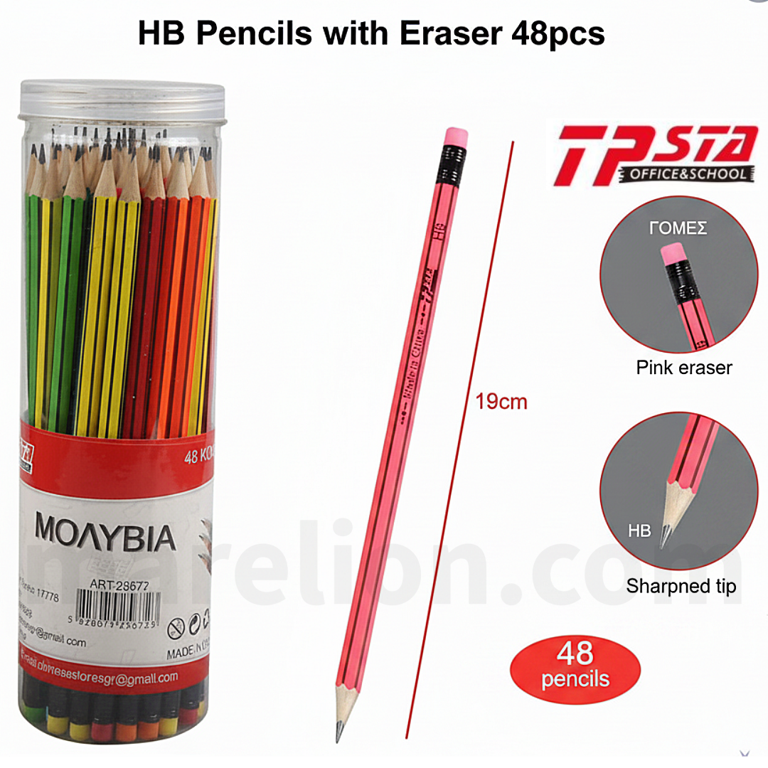 Tpsta 48pcs Fancy colors HB Graphite Pencils with Eraser - Μολύβι Γραφής με Γόμα - ΧΟΝΔΡΙΚΗ ΠΩΛΗΣΗ