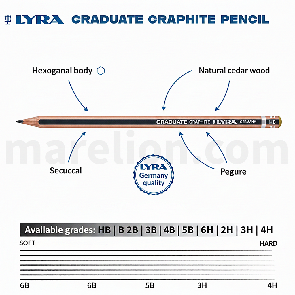 Lyra Graduate Graphite Pencil, HB | B | 2B | 3B | 4B | 5B | 6B | 2H | 3H | 4H | - Μολύβι Γραφής και Σχεδίου