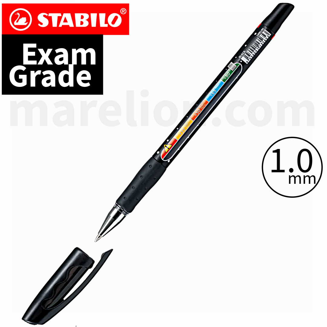 Stabilo Exam Grade pen with cap off on a white background