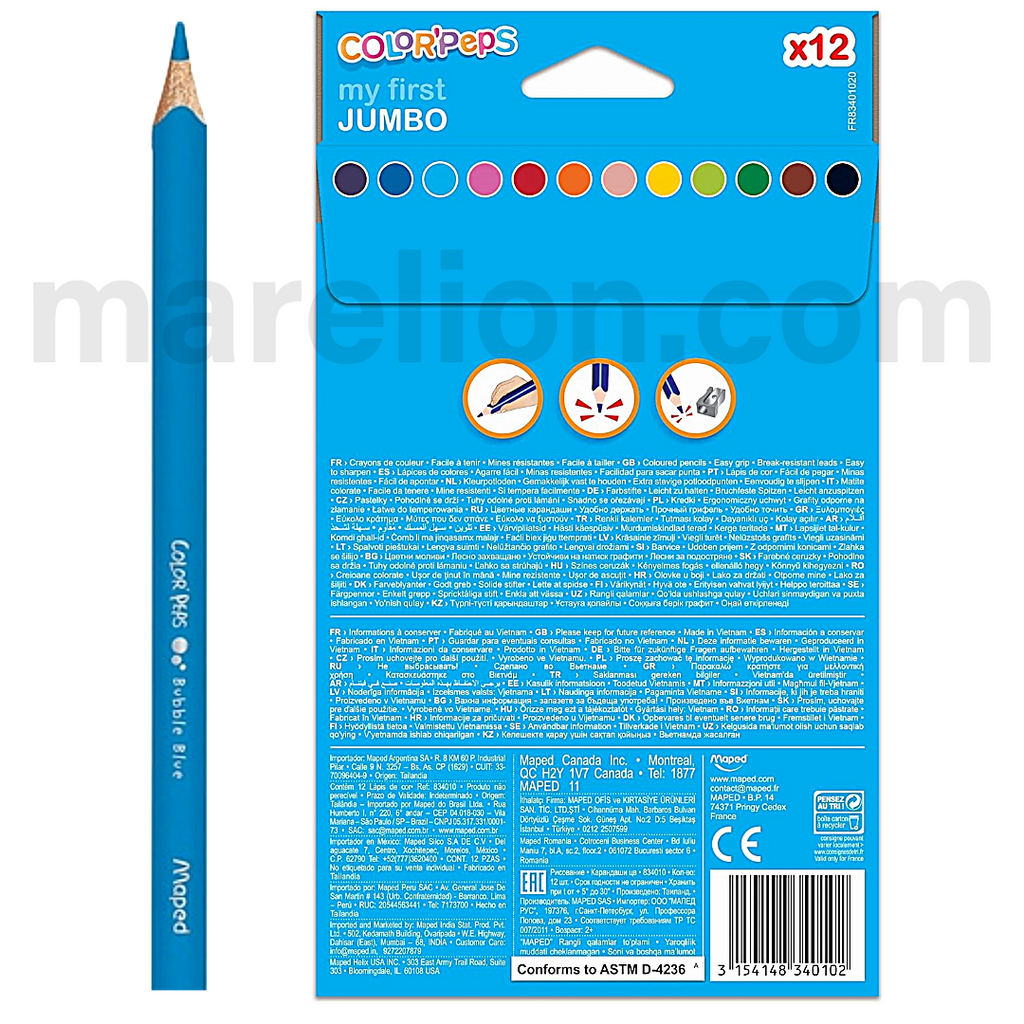 Maped Color Peps My First Jumbo Colouring Pencils 12pcs - Χοντρές Ξυλομπογιές 12 Χρωμάτων