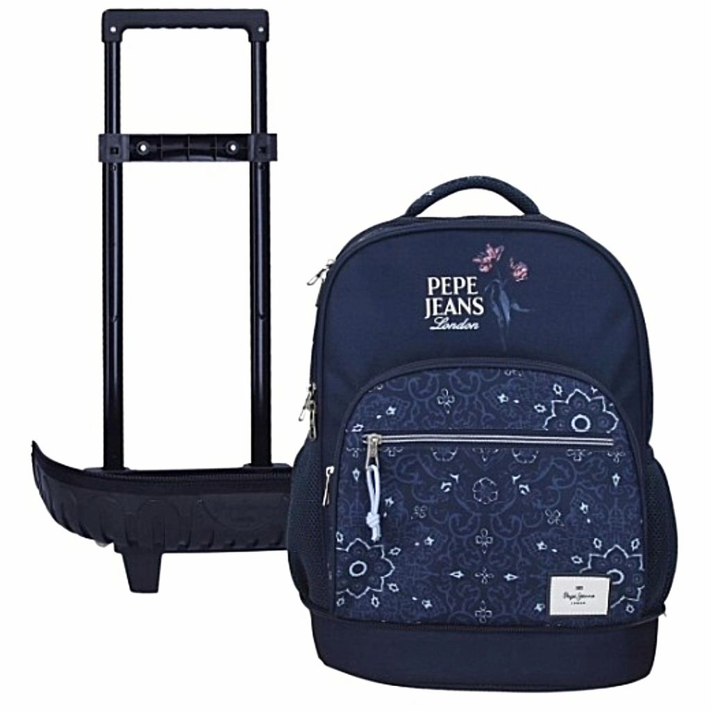 Pepe Jeans Lenay Marine Trolley Backpack, Detachable Wheels - Σχολικό Σακίδιο με Αποσπώμενες Ρόδες