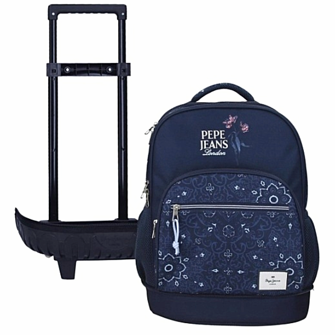 Pepe Jeans Lenay Marine Trolley Backpack, Detachable Wheels - Σχολικό Σακίδιο με Αποσπώμενες Ρόδες
