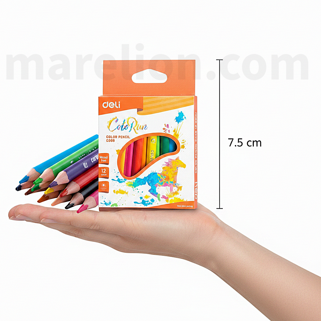 Deli Mini Triangular Coloured Pencils 12pcs 9x9cm Pack - Μίνι Τριγωνικά Χρωματιστά Μολύβια