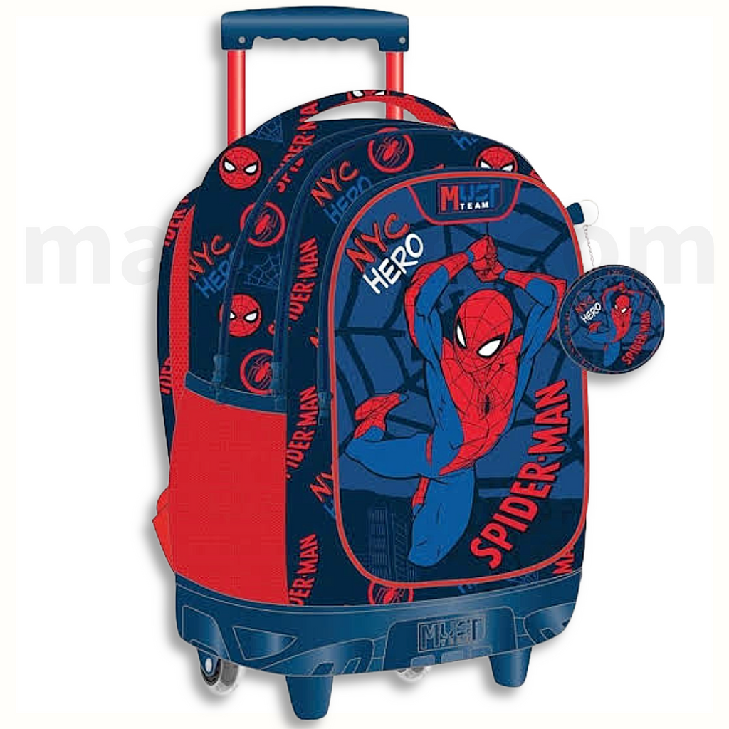 Must Trolley School Bag Spiderman 3 Pockets