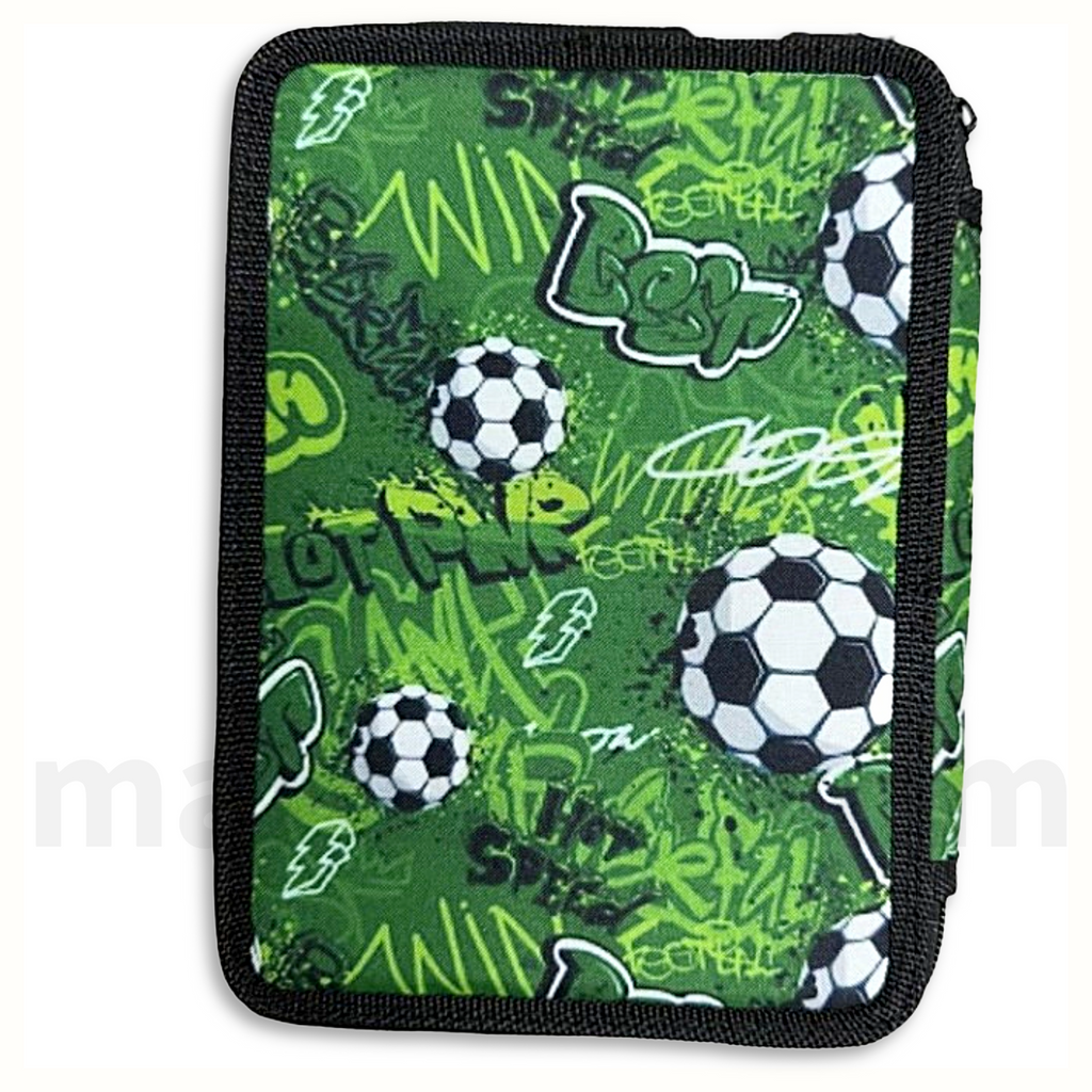 Must Pencil Case Green Football 2 Zip Full - Σχολική Κασετίνα Διπλή Γεμάτη 2 Φερμουάρ