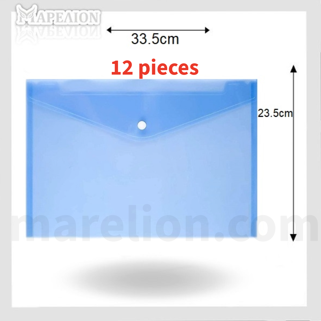 Transparent envelope with dimensions and quantity label on a white background